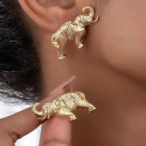 2/$30🌵 Gold Elephant Earrings Jungle Safari Africa Boho Jewelry Stud Gift NEW